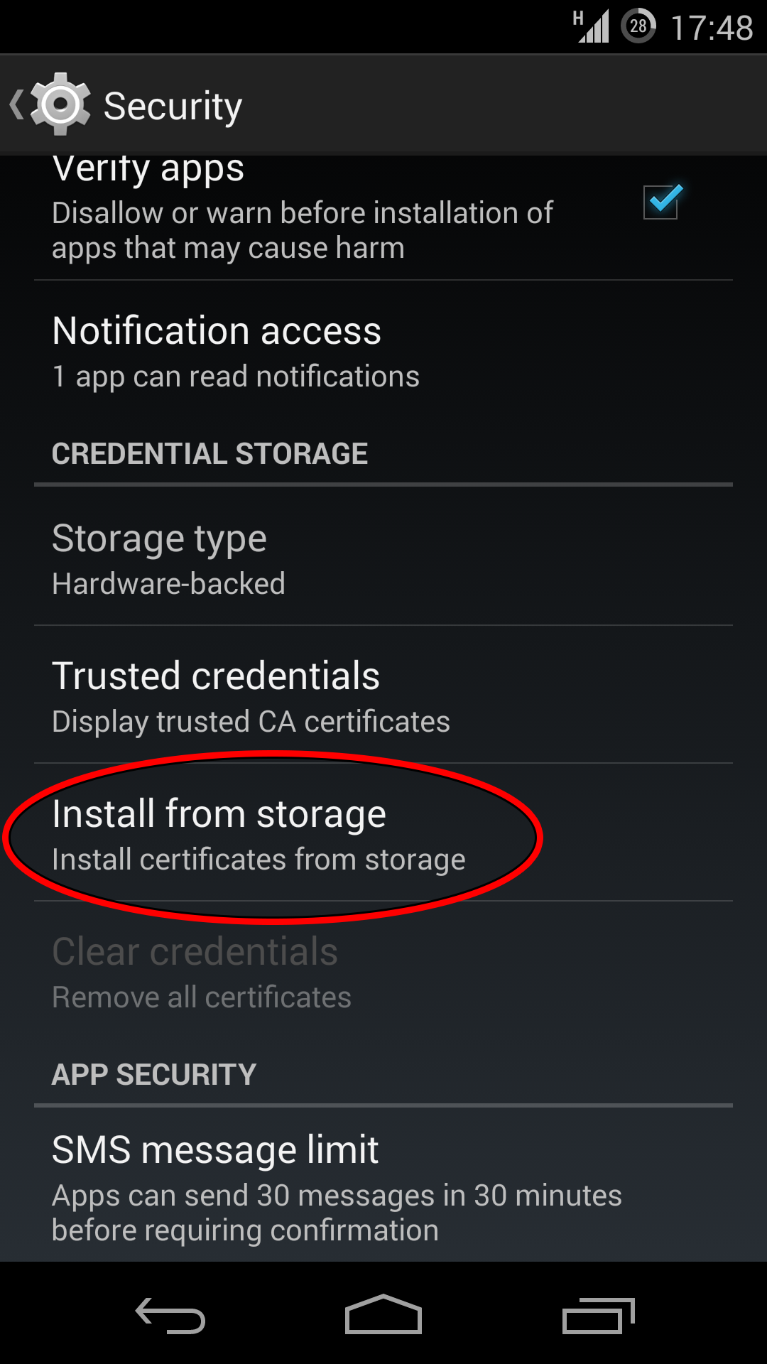 install from storage